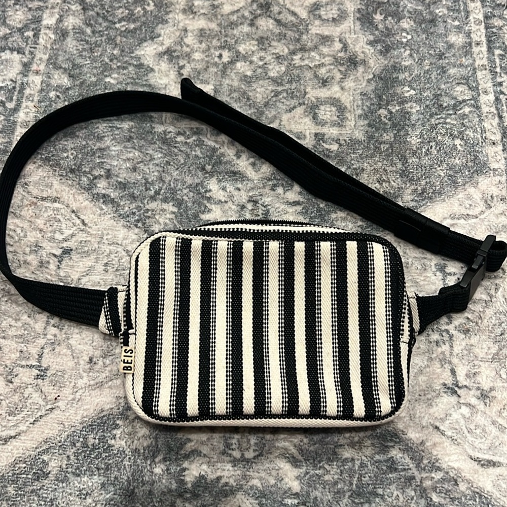Beis Black and White Striped Crossbody/Belt Bag